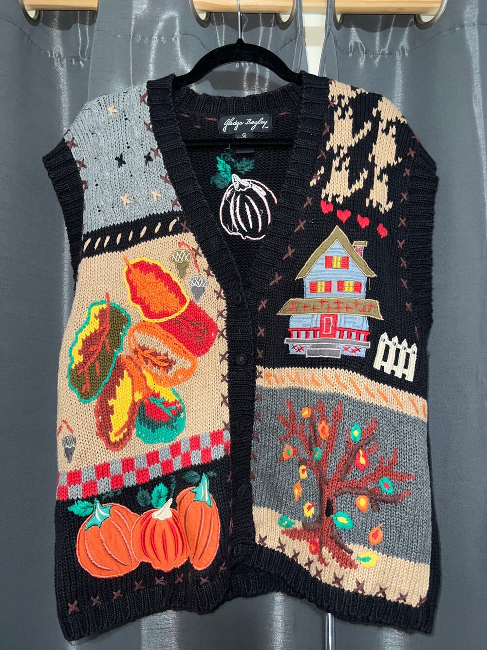 Ugly Halloween Sweater Vest Vintage Fall Pumpkins Size Large